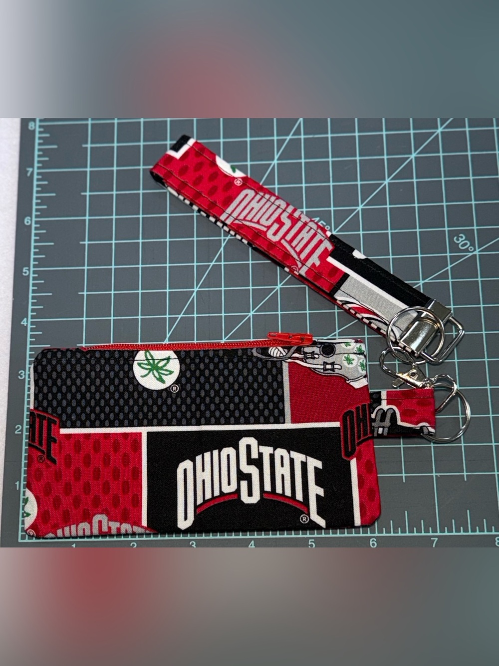 Ohio State Red Black Coin Purse Wristlet Keychain